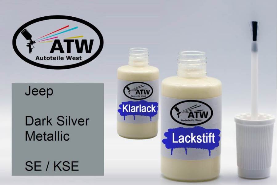 Jeep, Dark Silver Metallic, SE / KSE: 20ml Lackstift + 20ml Klarlack - Set, von ATW Autoteile West.